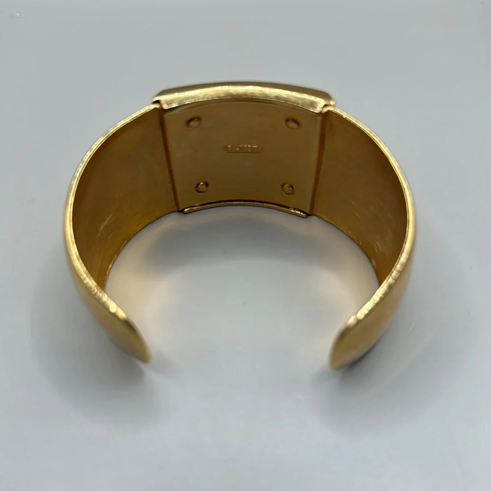 Vintage Avon Gold Tone Cream Large Cuff Bangle Statement Bracelet